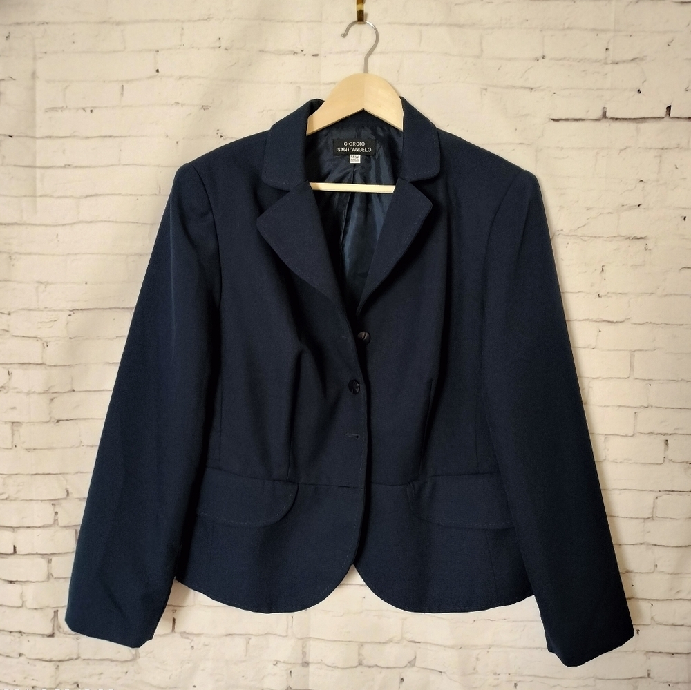 Giorgio Sant' Angelio Women's Sz 14W Navy Blazer Mock pockets shoulder pads